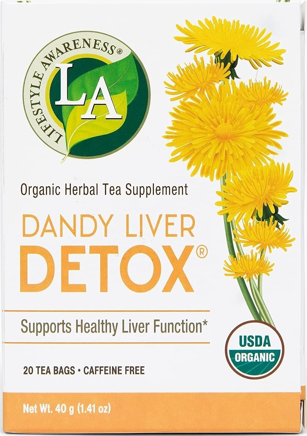 Lifestyle Awareness Teas, Caffeine Free Dandy Liver Detox Tea, 20 Count