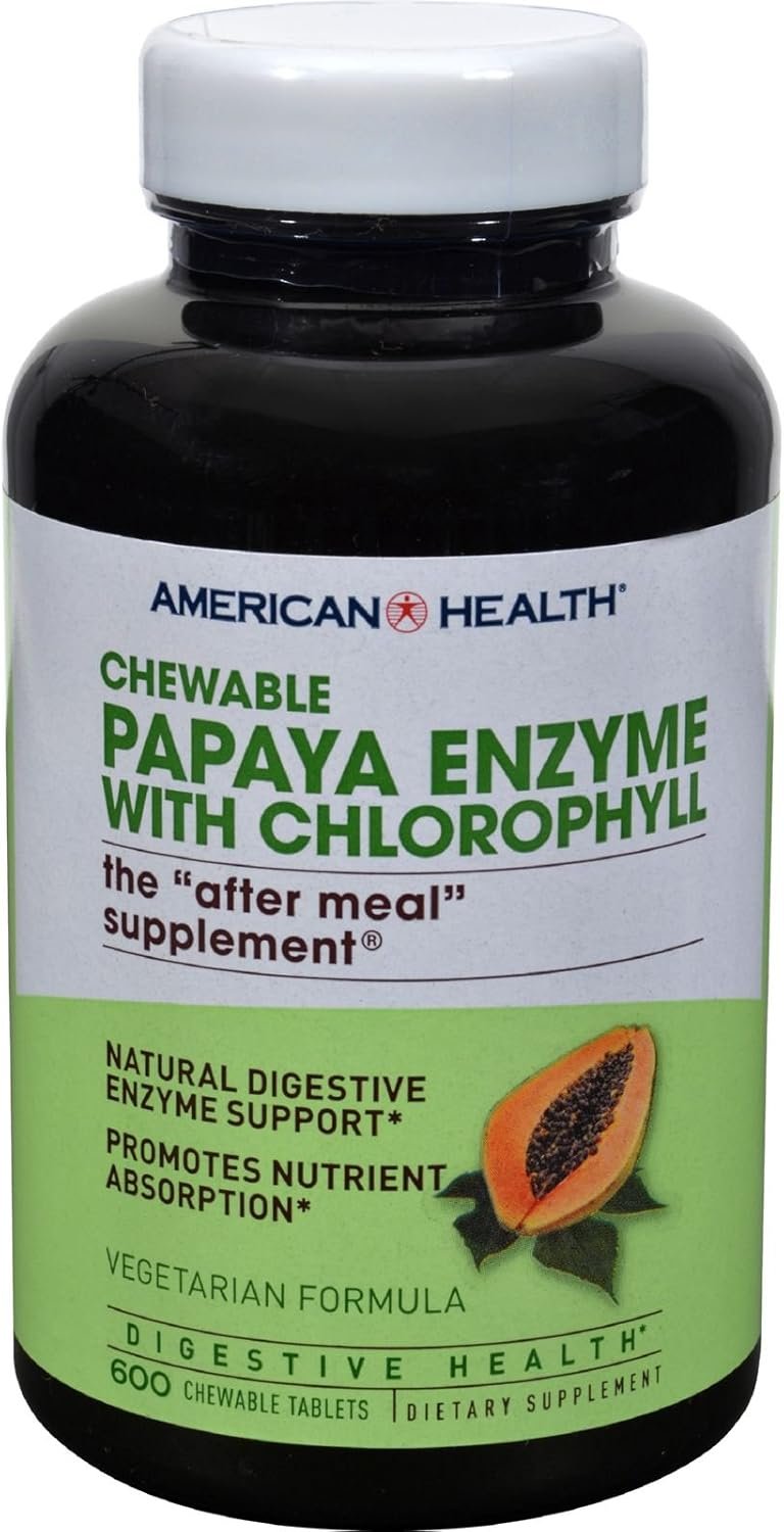4 Pack of American Health Papaya Enzyme With Chlorophyll Chewable – 600 Chewable Tablets