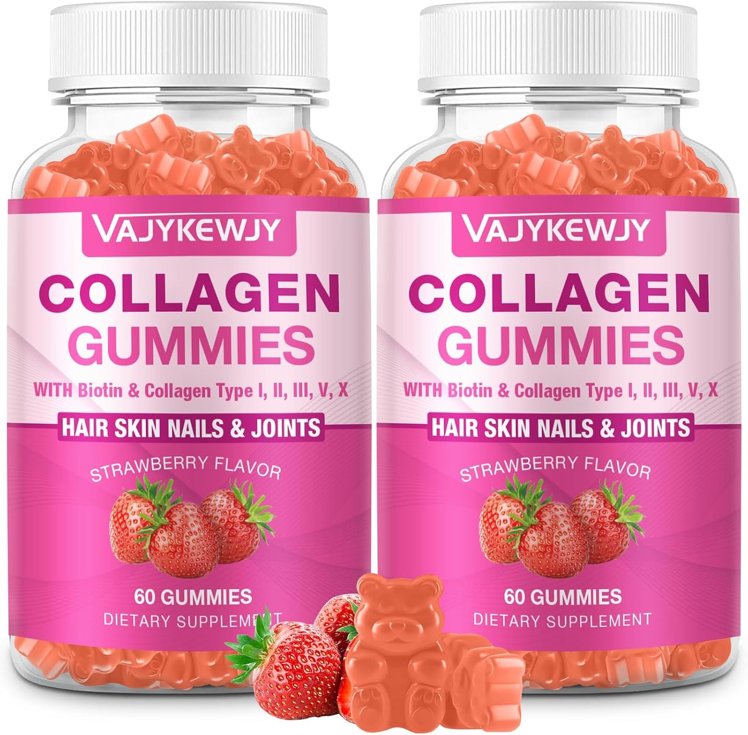 2-Pack Collagen Gummies for Women & Men – with Biotin, Vitamin C, & Zinc for Skin Radiance, Hair Growth, Strong Nails, & Joint Support, 120 Count