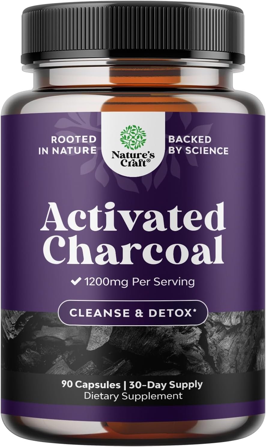 Activated Charcoal Capsules 1200mg – Coconut Charcoal Pills Stomach – 90ct