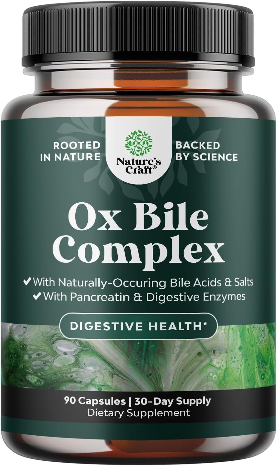 Ox Bile Supplements for No Gallbladder, Bile Salts, Digestive Enzymes -90ct