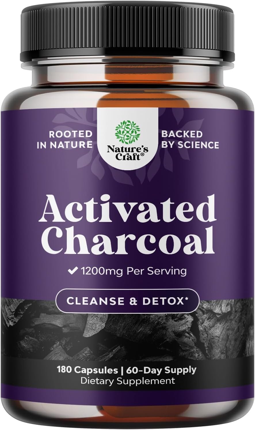 Activated Charcoal Capsules 1200mg – Coconut Charcoal Pills Stomach – 180ct