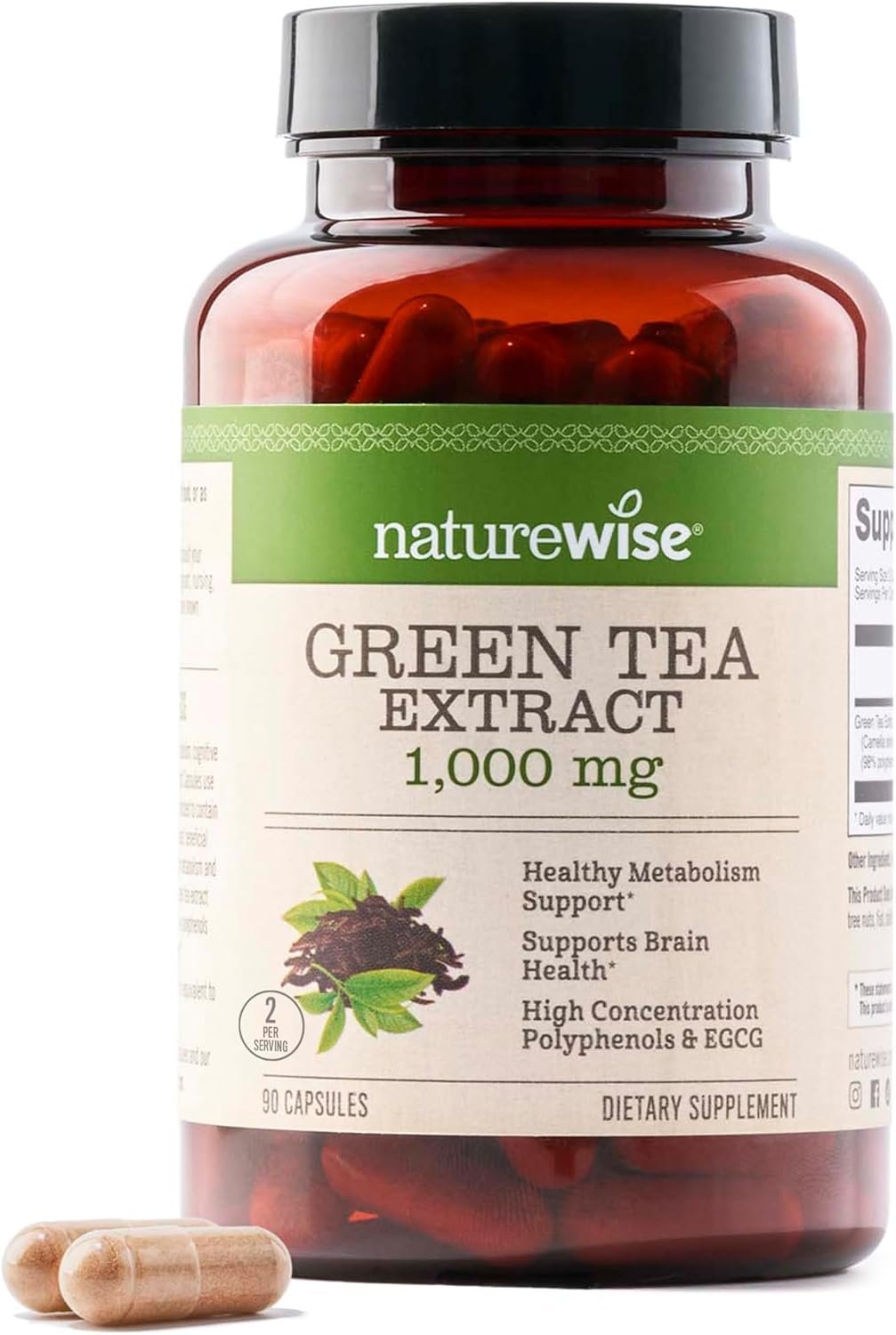 NatureWise Green Tea Extract Capsules 1000 mg – 50% EGCG & 98% Polyphenols – Extra Strength Green Tea Pills – Antioxidants for Heart Health & Energy – Vegan, Non-GMO – 90 Count[45-Day Supply]