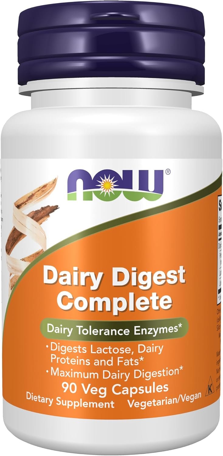 NOW Foods Supplements, Dairy Digest Complete, Digests Lactose, Dairy Proteins and Fats*, Dairy Tolerance Enzymes*, 90 Veg Capsules