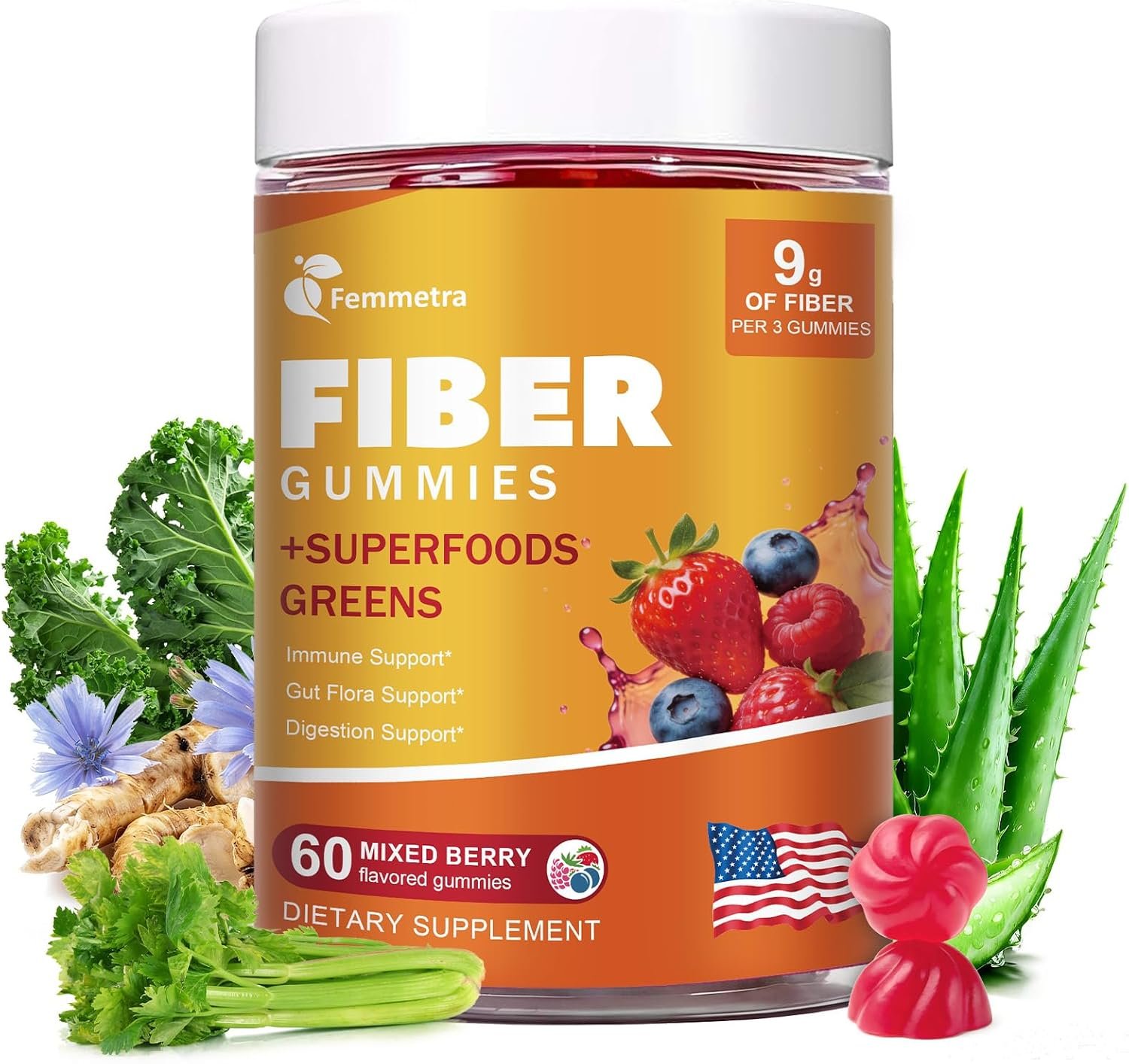 10-in-1 Prebiotic Fiber Gummies for Digestive Health & Regularity