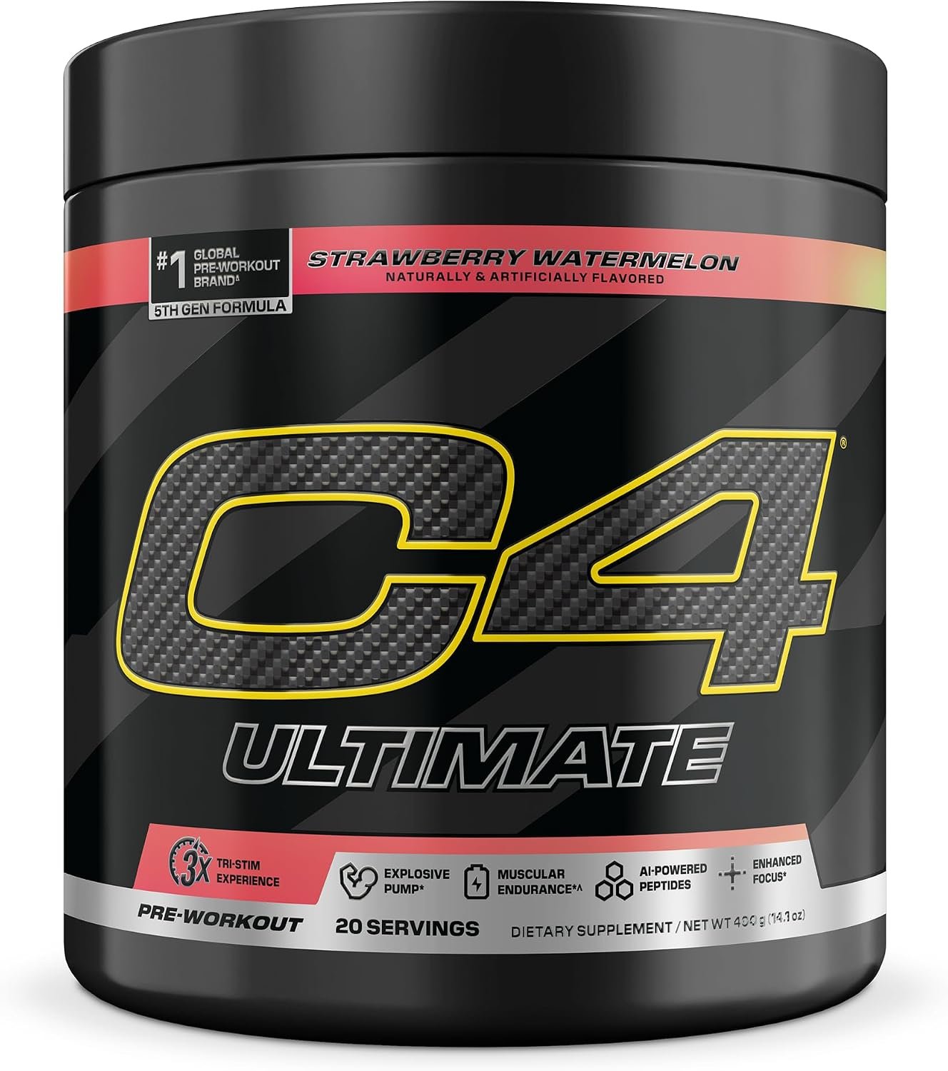 C4 Ultimate Pre-Workout, Zero Sugar, Strawberry Watermelon, 20 Servings