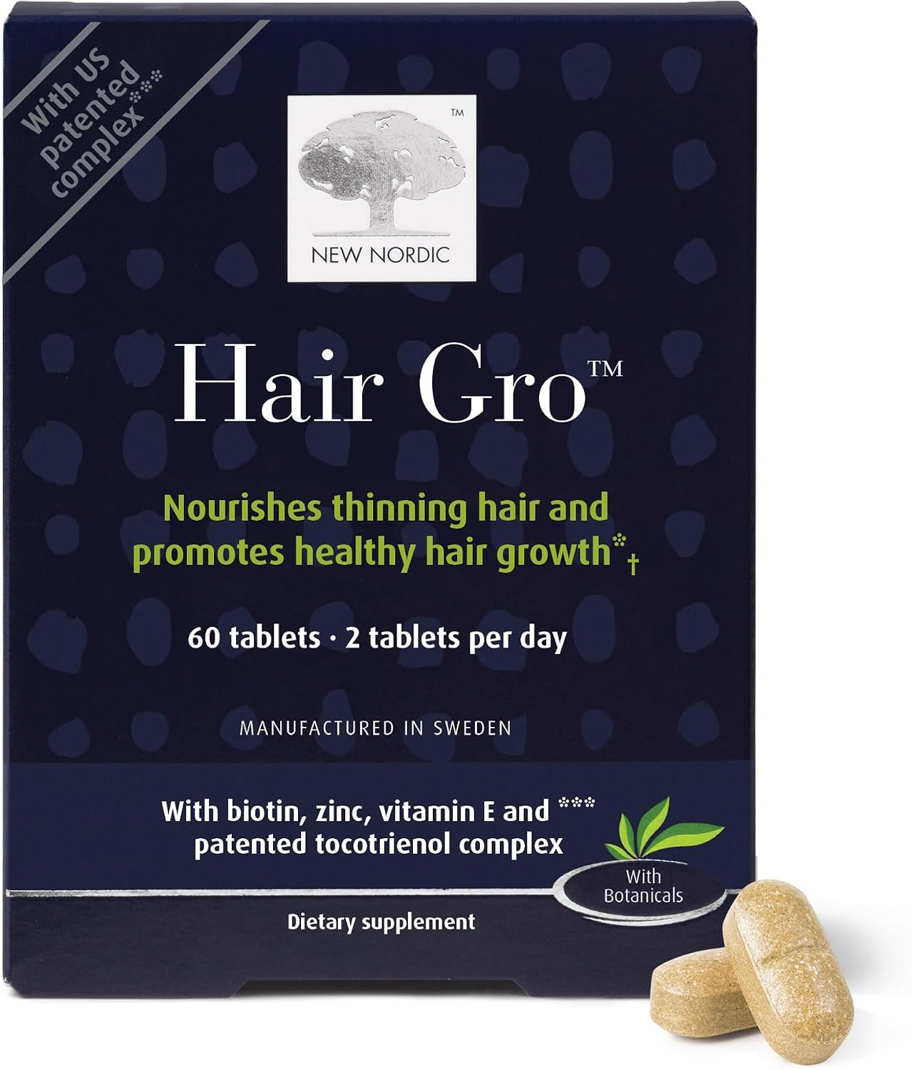 NEW NORDIC | Hair GRO Tablets | Biotin & Tocotrienol Complex | 60 Count