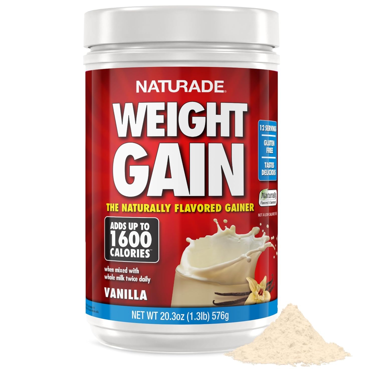 Naturade Weight Gain Nutrition Drink Mix for Healthy Weight Support, Balanced Calories with Protein, Vitamins & Minerals, Vanilla – 20.3 oz