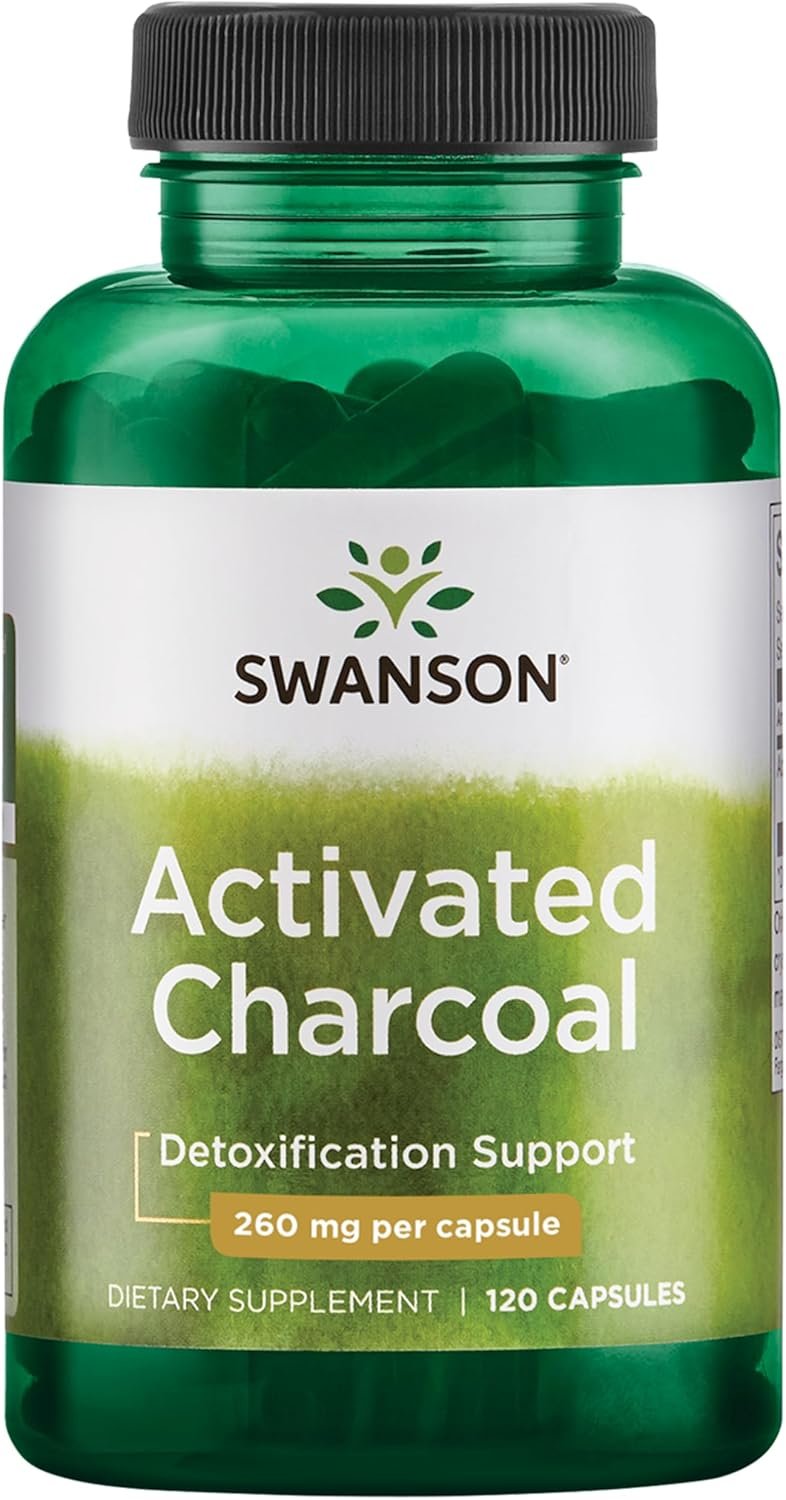 Swanson Activated Charcoal Digestive Support Supplement, 120 Count
