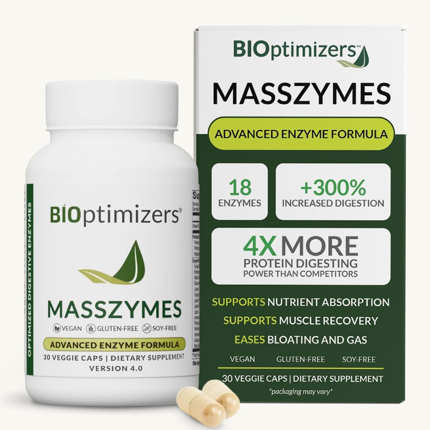 BIOptimizers MassZymes – Complete Digestive Enzymes Supplement for Gut Health – Bloating Relief for Men and Women – Lipase Amylase Bromelain Digestive Enzymes (30 Capsules)
