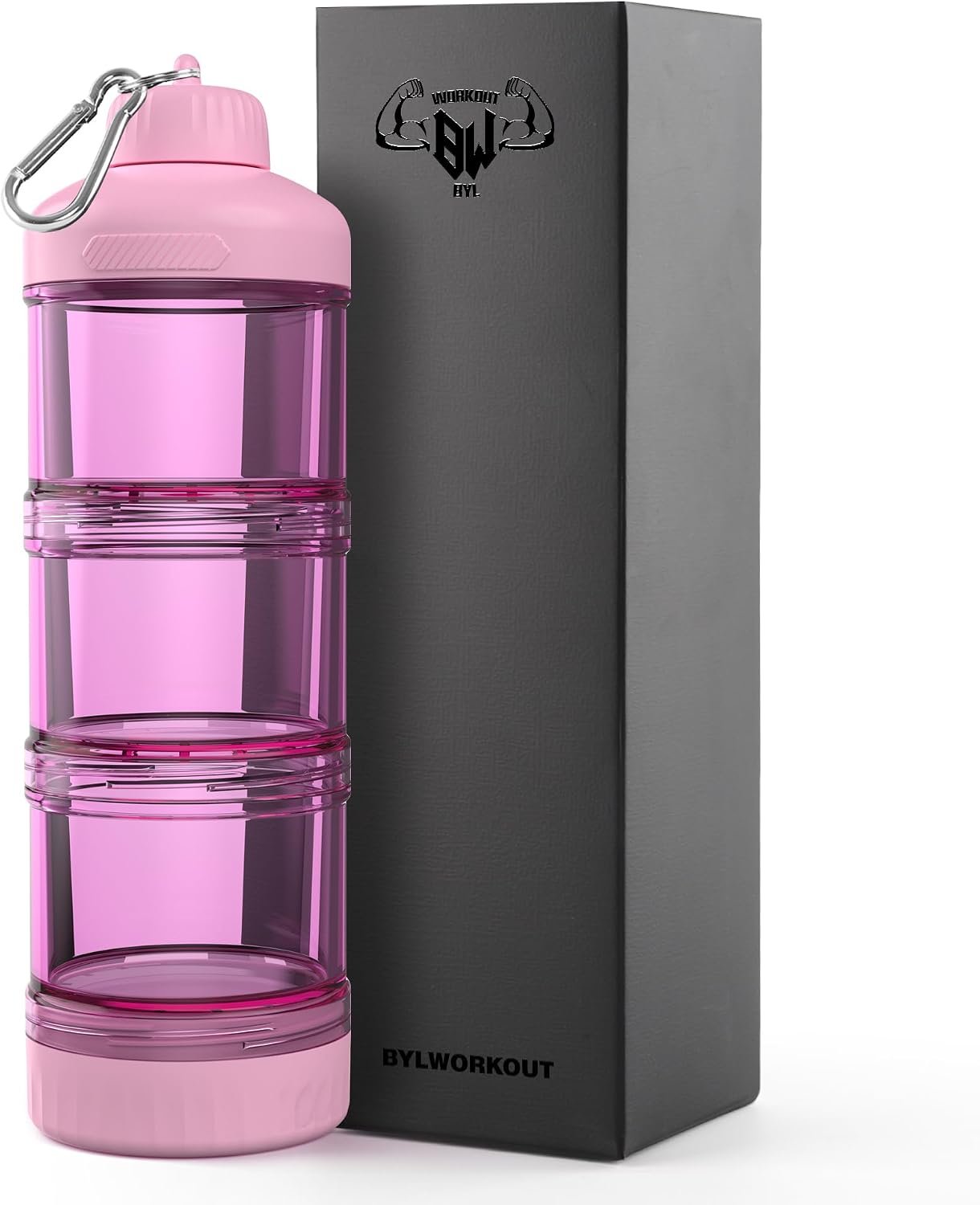 BYLWORKOUT 3-Layer Protein Powder Container with Funnel and Keychain