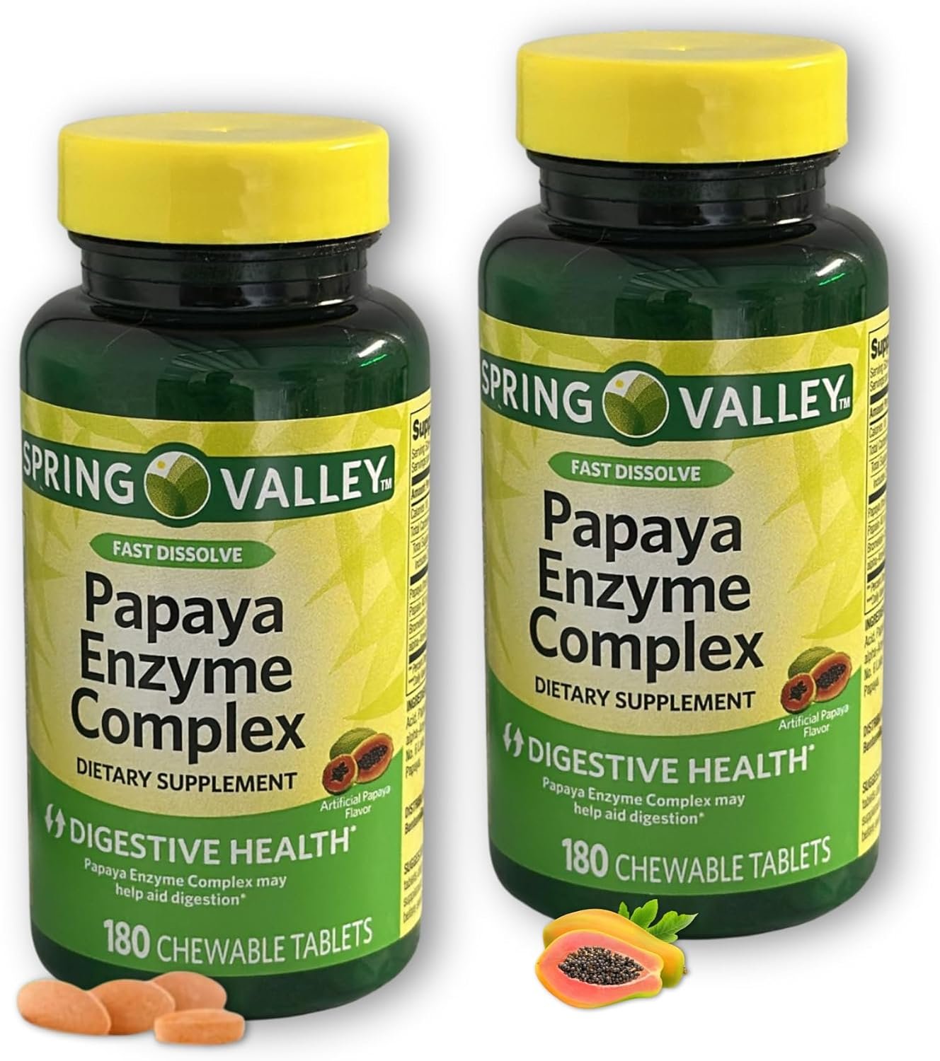 Papaya Enzyme Chewable- Tablets Complex, 180 Count (Pack of 2)