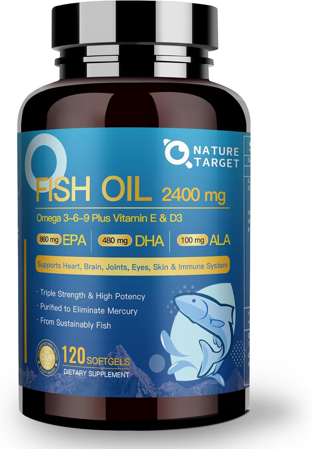 NATURE TARGET Triple Omega 3 6 9 Fish Oil 2400mg, 120Softgels