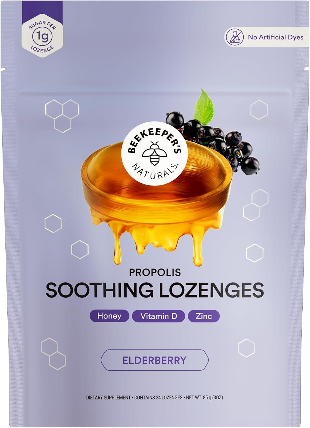 Beekeeper’s Naturals Throat Soothing Honey Cough Drops, Elderberry 24 Ct