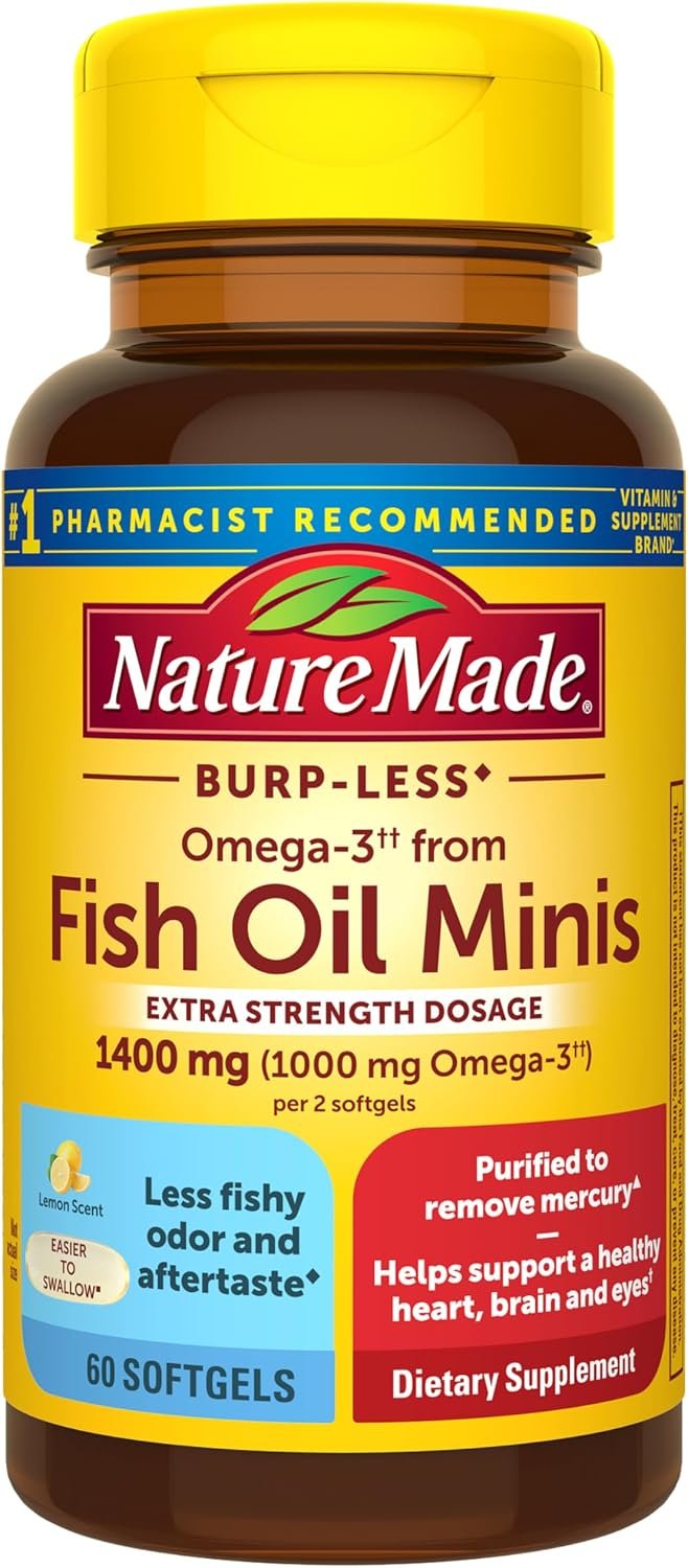 Nature Made Burp Less Fish Oil Omega 3, 1400 mg Minis, 60 Softgels