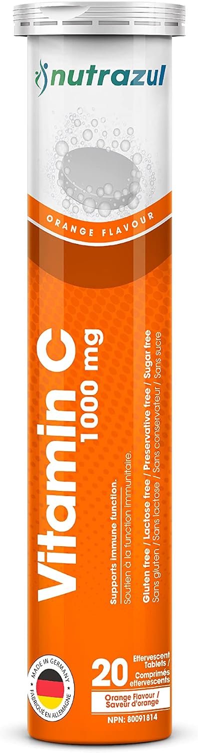 nutrazul Vitamin C 1000mg Effervescent Tablets, Orange Flavor, 20 Count