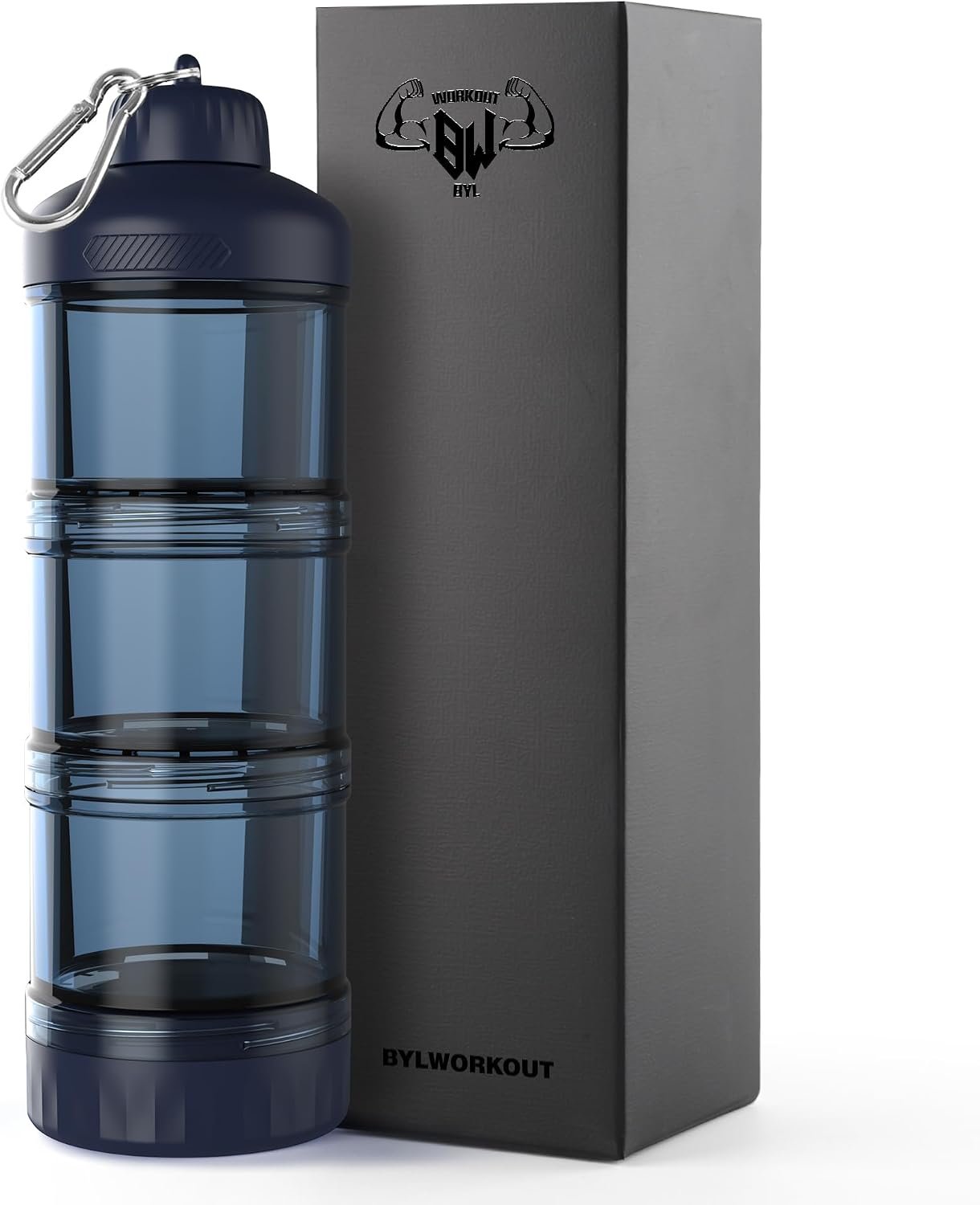 BYLWORKOUT 3-Layer Protein Powder Container with Funnel and Keychain