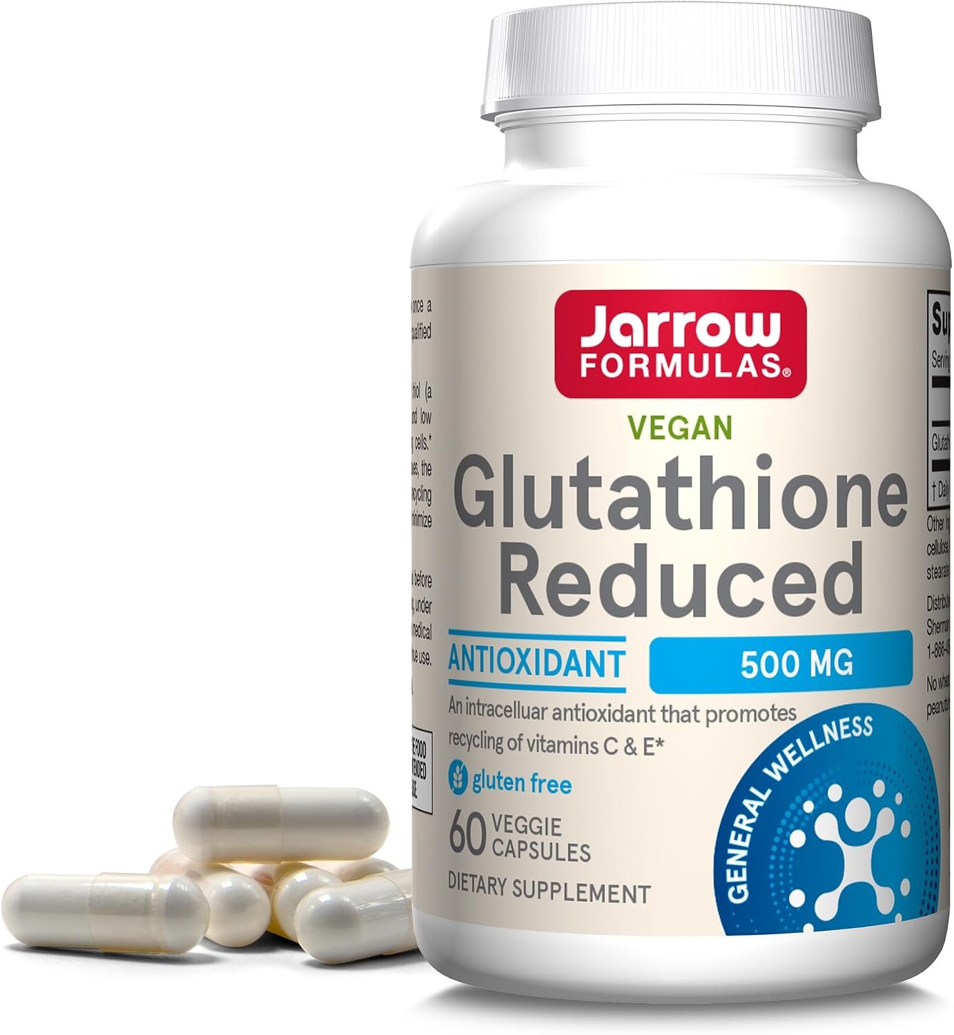 Jarrow Glutathione Reduced 500mg, Intracellular Antioxidant, 60 Capsules