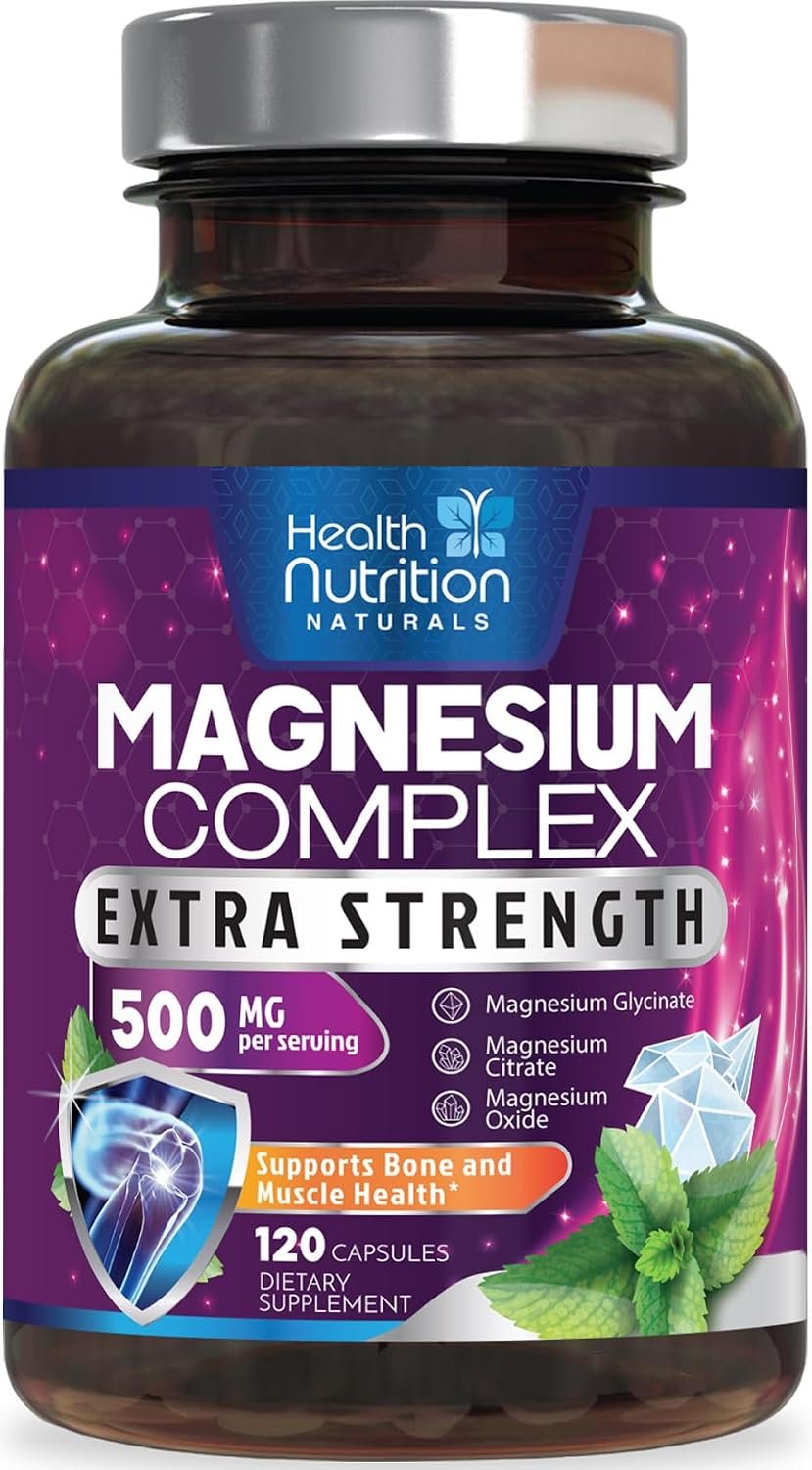 Magnesium Complex 500mg Supplement – Max Absorption Magnesium Powder Capsules for Muscle, Nerve, Bone and Heart Health Support, High Absorption Citrate Complex, Gluten Free, USA Bottled – 120 Capsules