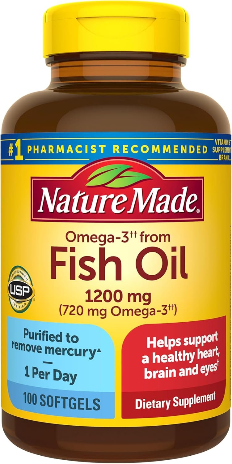 Nature Made Fish Oil Omega 3, 1200 mg Softgels, One Per Day, 100 Softgels