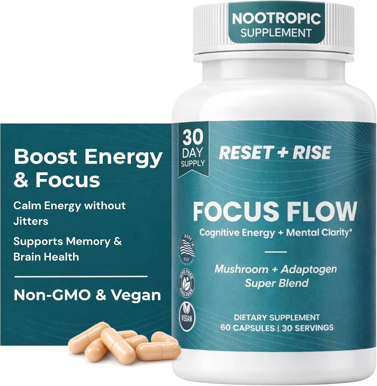 Focus & Mood Support Nootropic Supplement – 60 Capsules