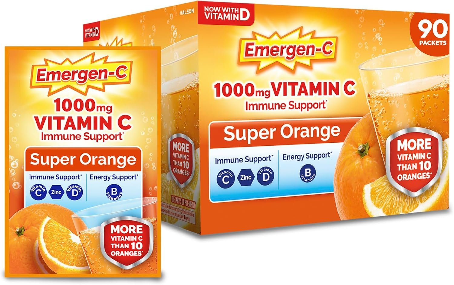 Emergen-C Vitamin C 1000mg Immune Support Powder, Orange, 90 Packets