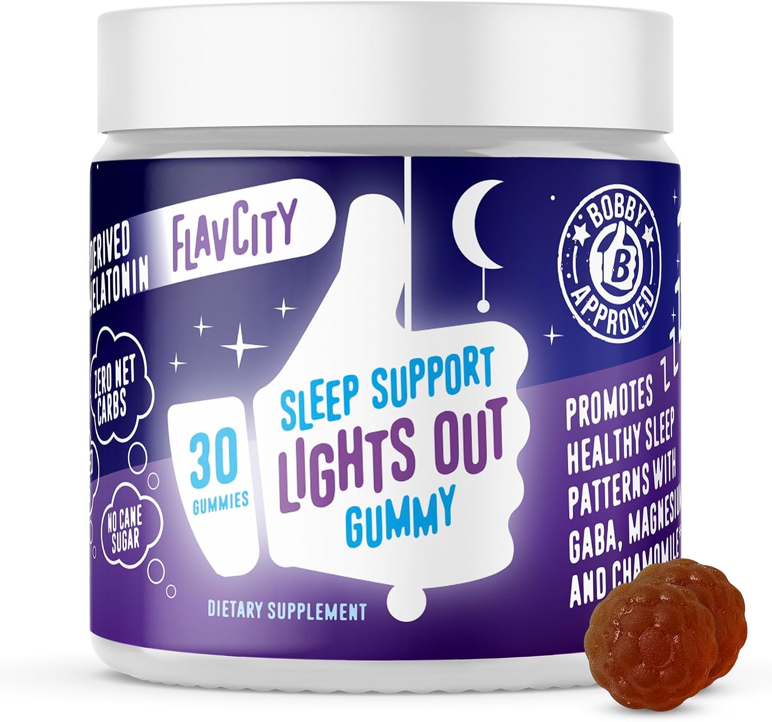 FlavCity Melatonin Sleep Gummies for Adults, Lights Out Gummy – Chewable Sleep Support Supplement with Plant-Based GABA, Magnesium & Chamomile for Deep & Restful Bedtime, 30-Day Supply