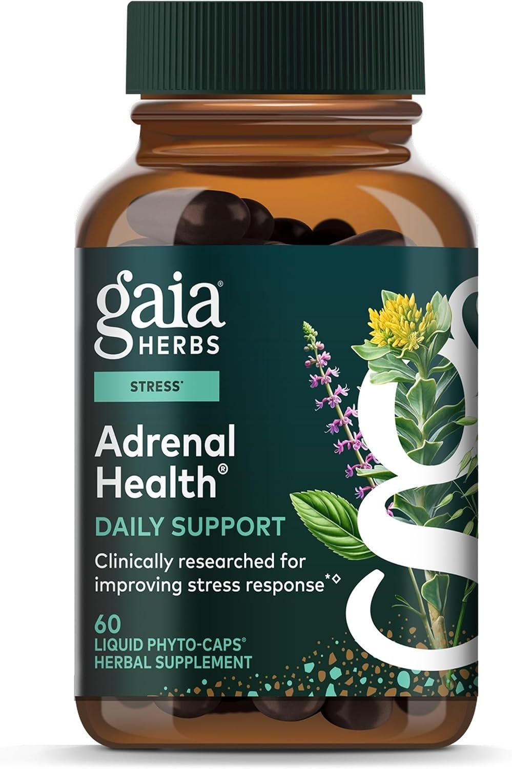Gaia Herbs Adrenal Health Daily Support, 60 Vegan Capsules, 30 Servings