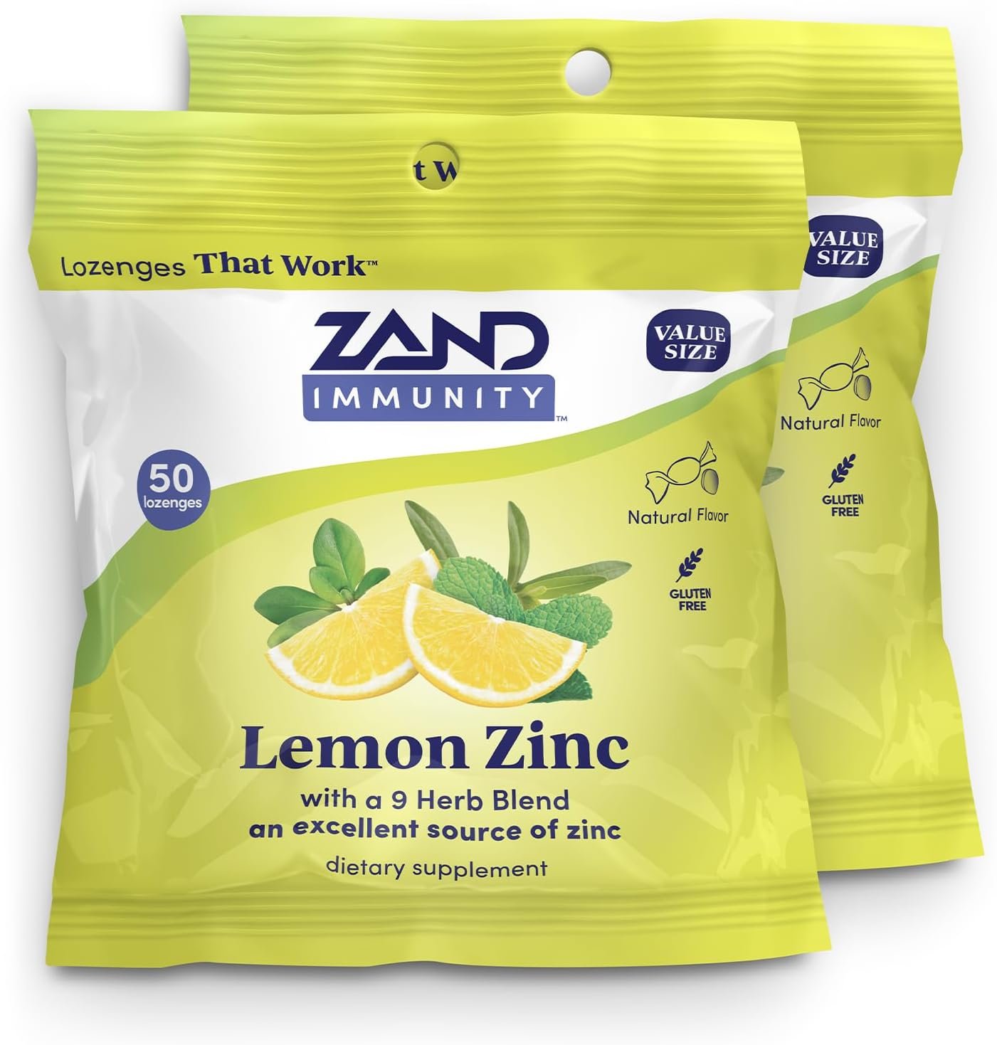 ZAND Immunity Lemon Zinc Throat Lozenges 2 Pack – Good-for-You Dry Mouth Lozenges, Immune Support Supplement w/Zinc 5mg, Eucalyptus, Mullein, Soothe a Dry Throat, Natural Flavor, Gluten Free, 50ct ea