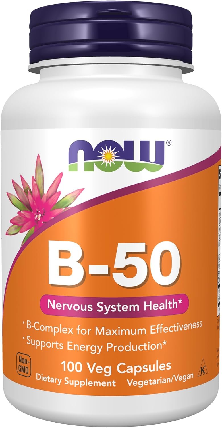 NOW Foods Supplements, Vitamin B-50 mg, Energy Production*, Nervous System Health*, 100 Veg Capsules