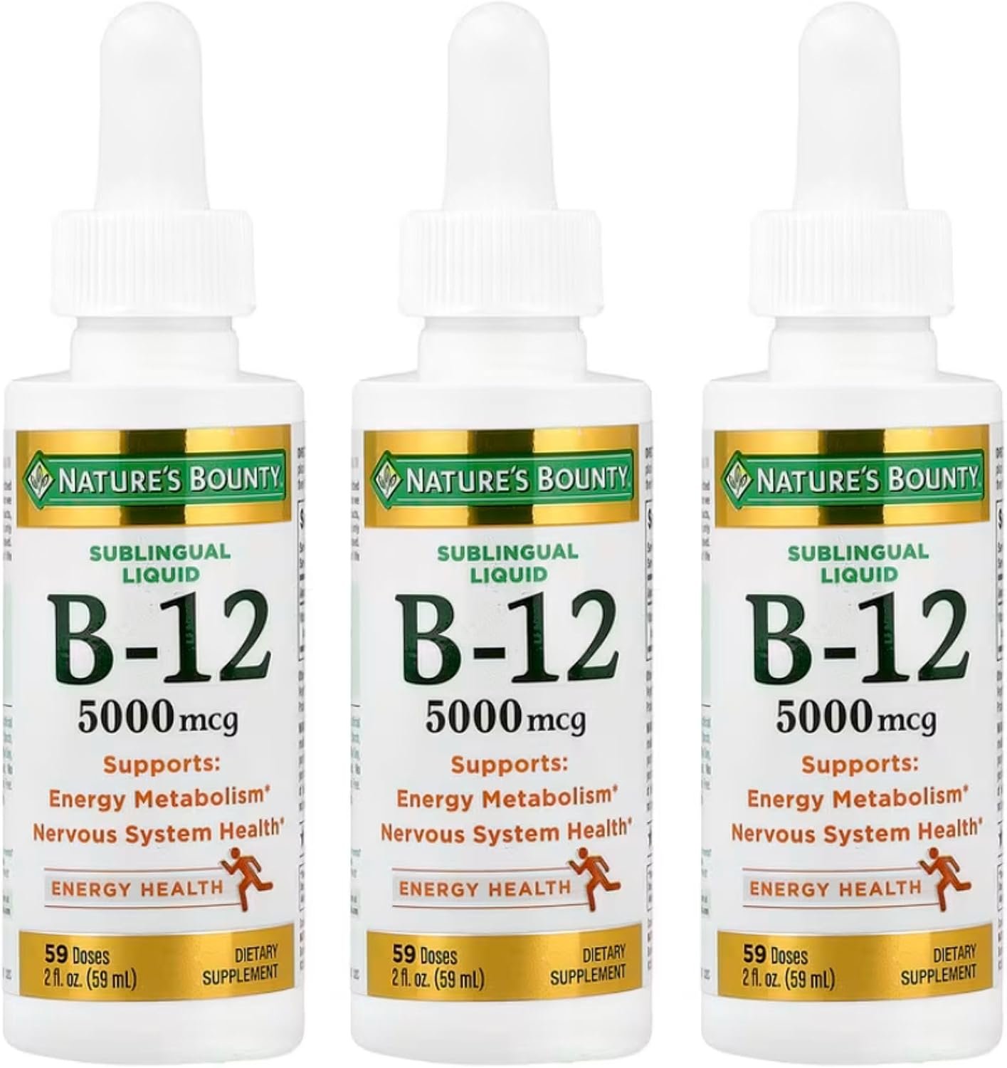 Nature’s Bounty B-12 5000 mcg Sublingual Liquid Energy Health 2 oz (Pack of 3)