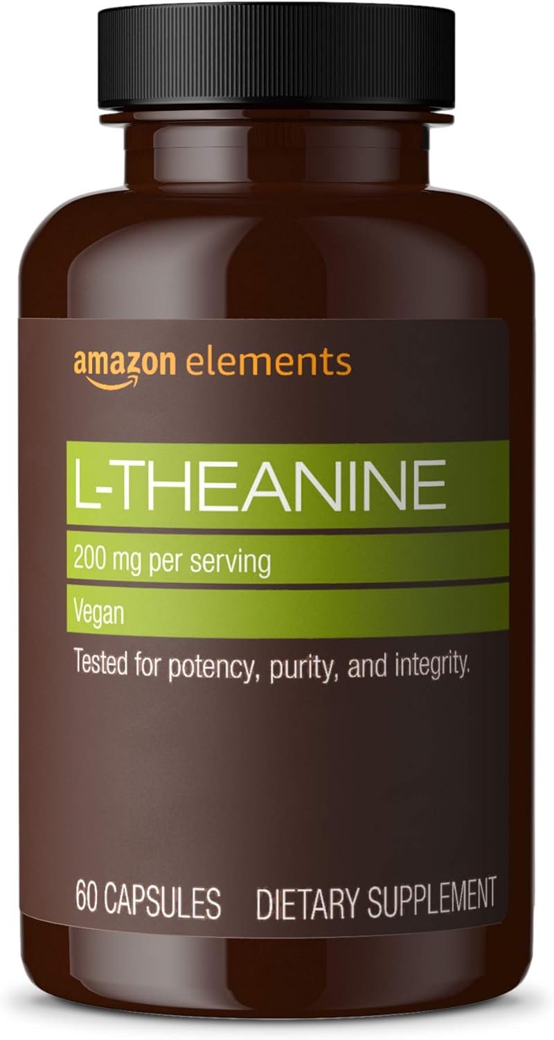Amazon Elements – L-Theanine, 200mg, 60 Capsules, Vegan and Gluten Free, 2 Month Supply (Packaging May Vary)
