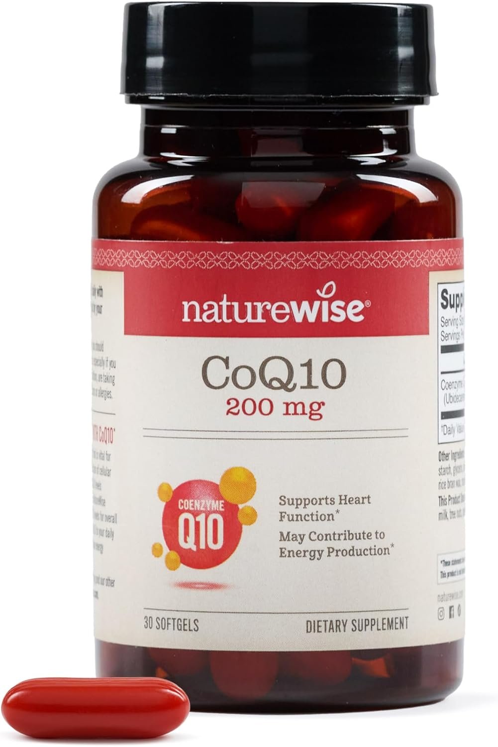 NatureWise CoQ10 200mg Softgels, High Potency Ubiquinone – Coenzyme Q10 Supplement – Antioxidant for Heart Health + Energy – Vegan, Non-GMO, Gluten-Free – 30 Count[1-Month Supply]