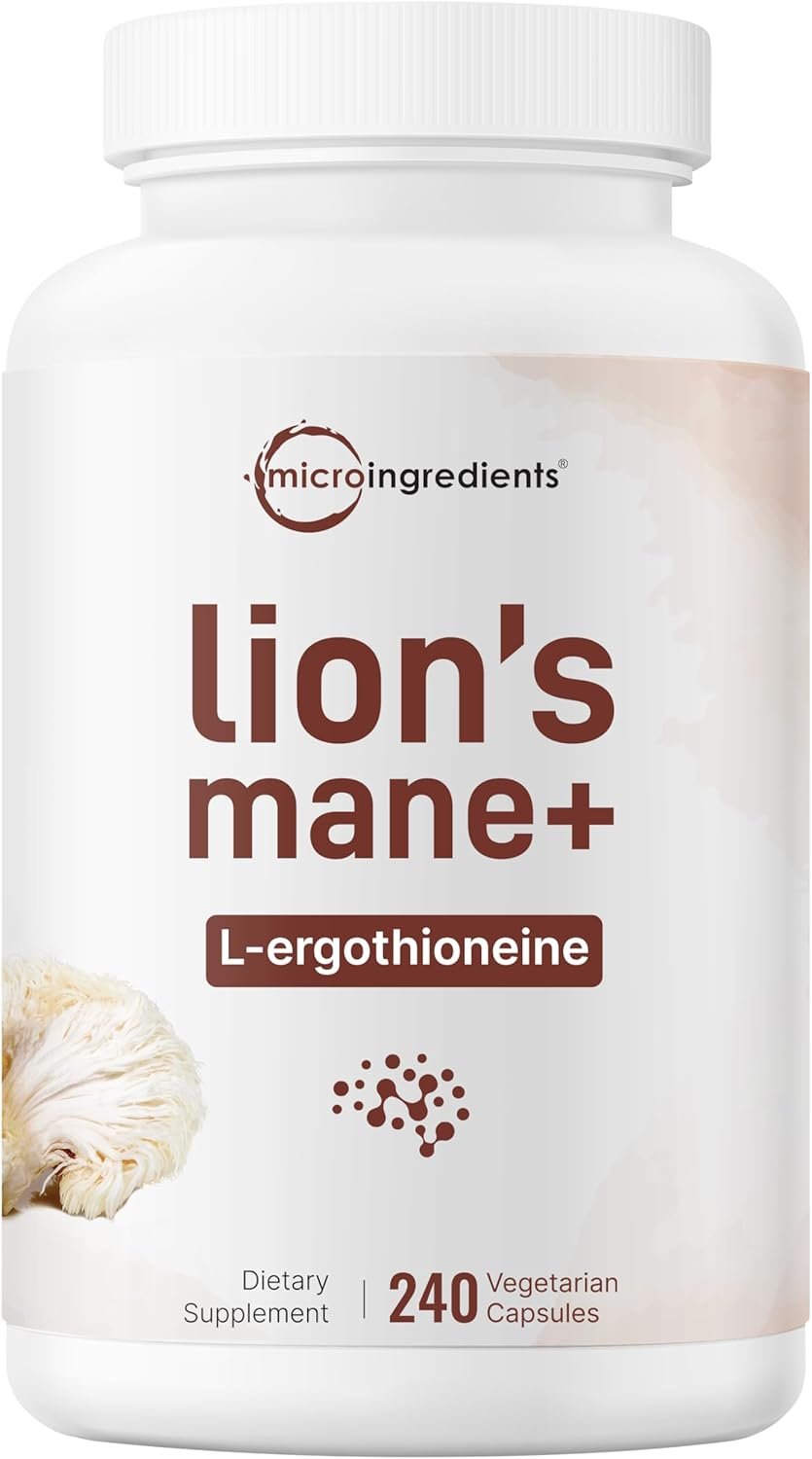 Micro Ingredients Lion’s Mane Mushroom Extract with L-Ergothioneine, 240 Veggie Capsules, 4 Month Supply | Non-GMO