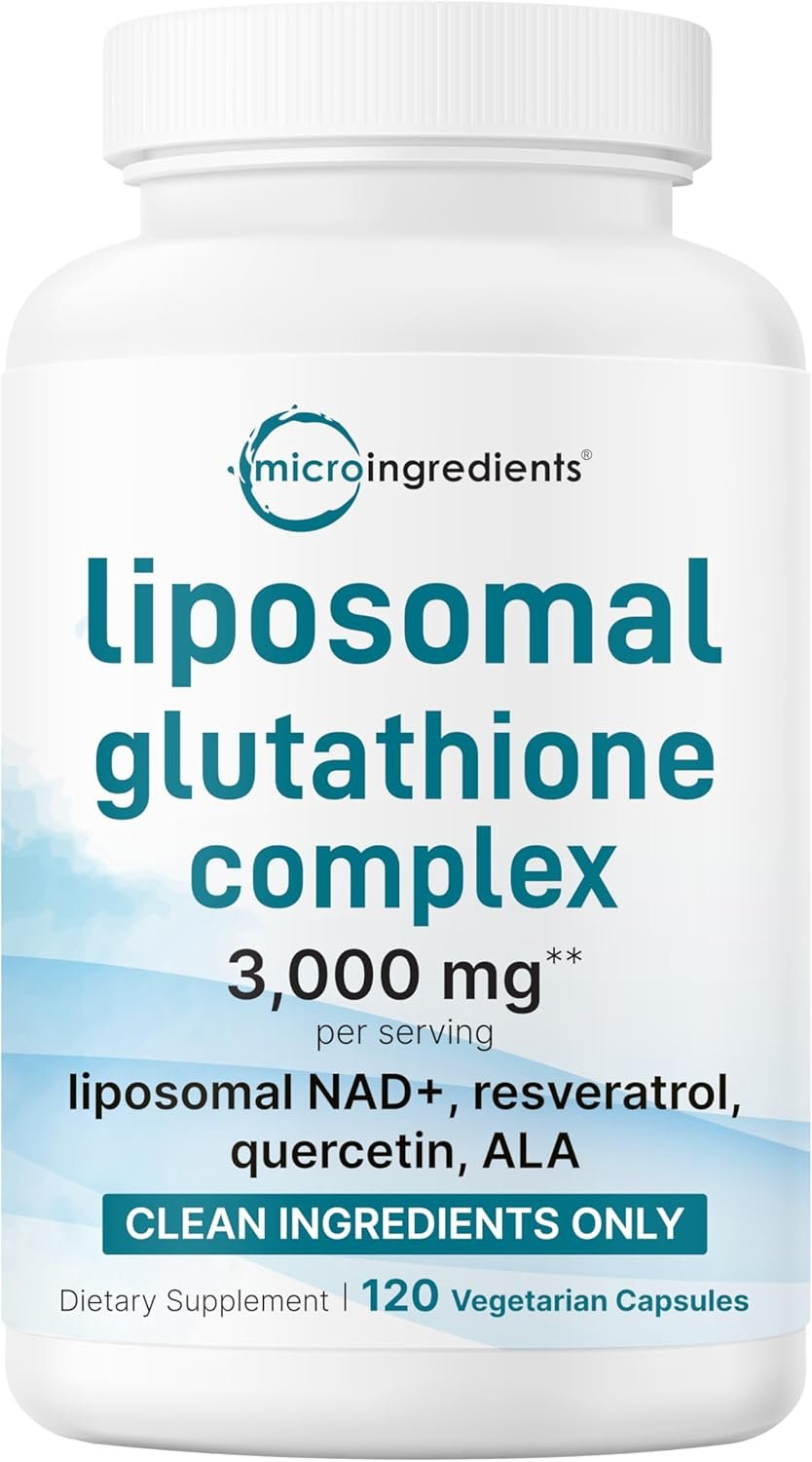 Micro Ingredients Liposomal Reduced Glutathione Complex 3,000mg – 8‑in‑1 Advanced Glutathione Supplement with NAD, Resveratrol, Quercetin, Alpha Lipoic Acid & Vitamin C – 120 Vegetarian Caps