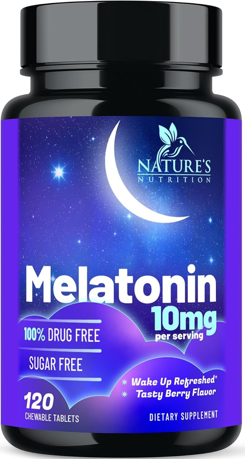 Melatonin Sleep Supplement 10mg – Maximum Strength 100% Drug Free, Non-Habit Forming – Best Sleep Supplements for Adults Restful Sleep – Fast Dissolve Melatonin, Berry Flavored – 120 Chewable Tablets