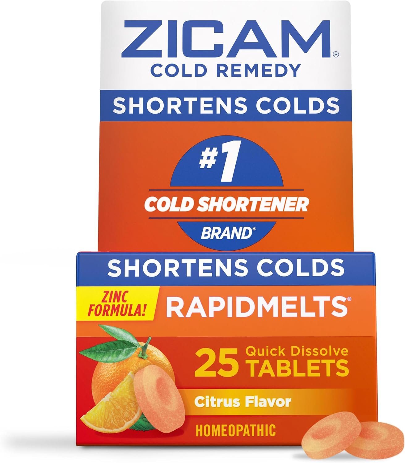 Zicam Cold Remedy RapidMelts, Homeopathic Cold Shortening Relief with Zinc for Nasal Congestion, Non‑Drowsy, Citrus, 25 Count