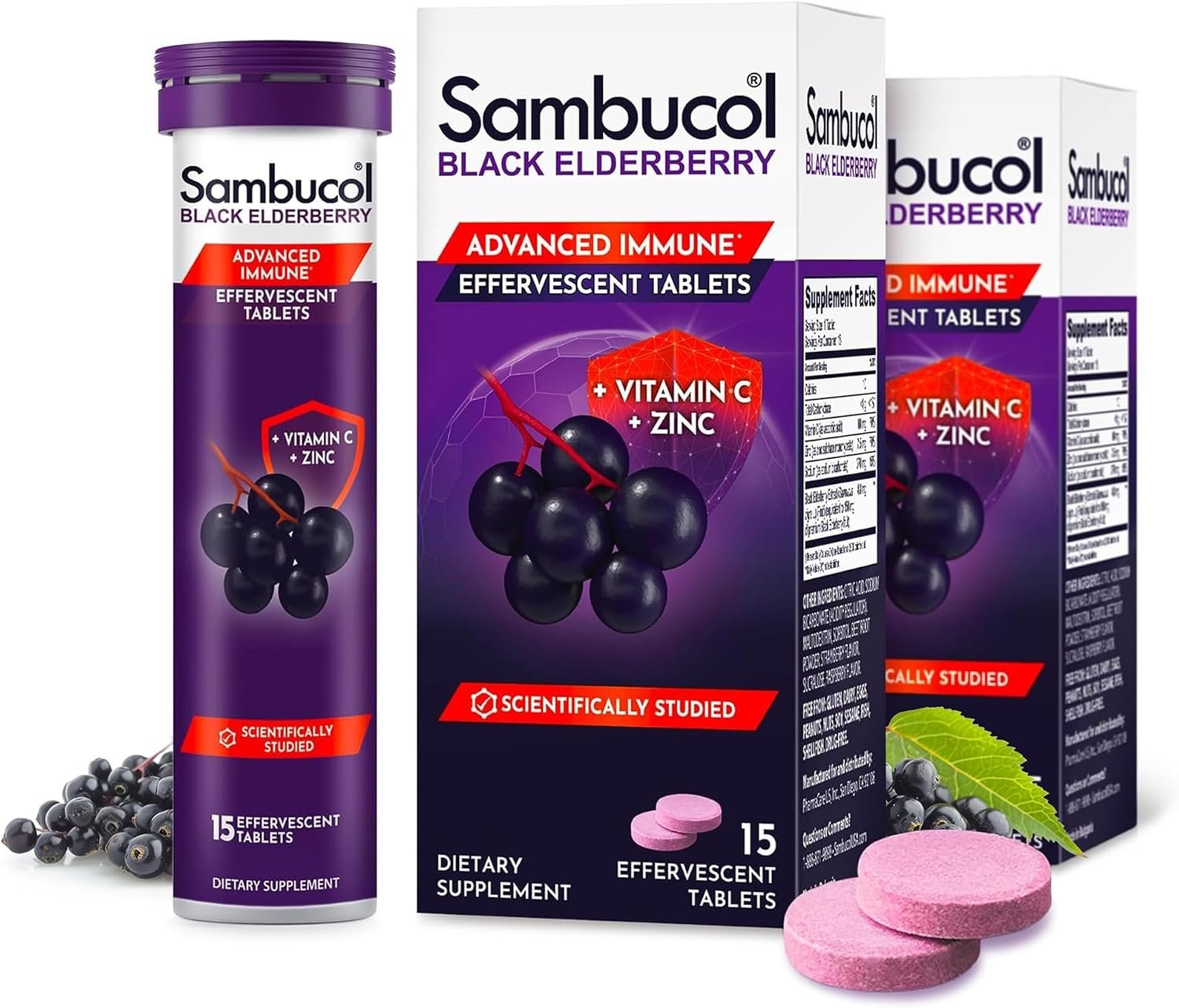 Sambucol Black Elderberry Effervescent Tablets – 15 Count, 2 Pack