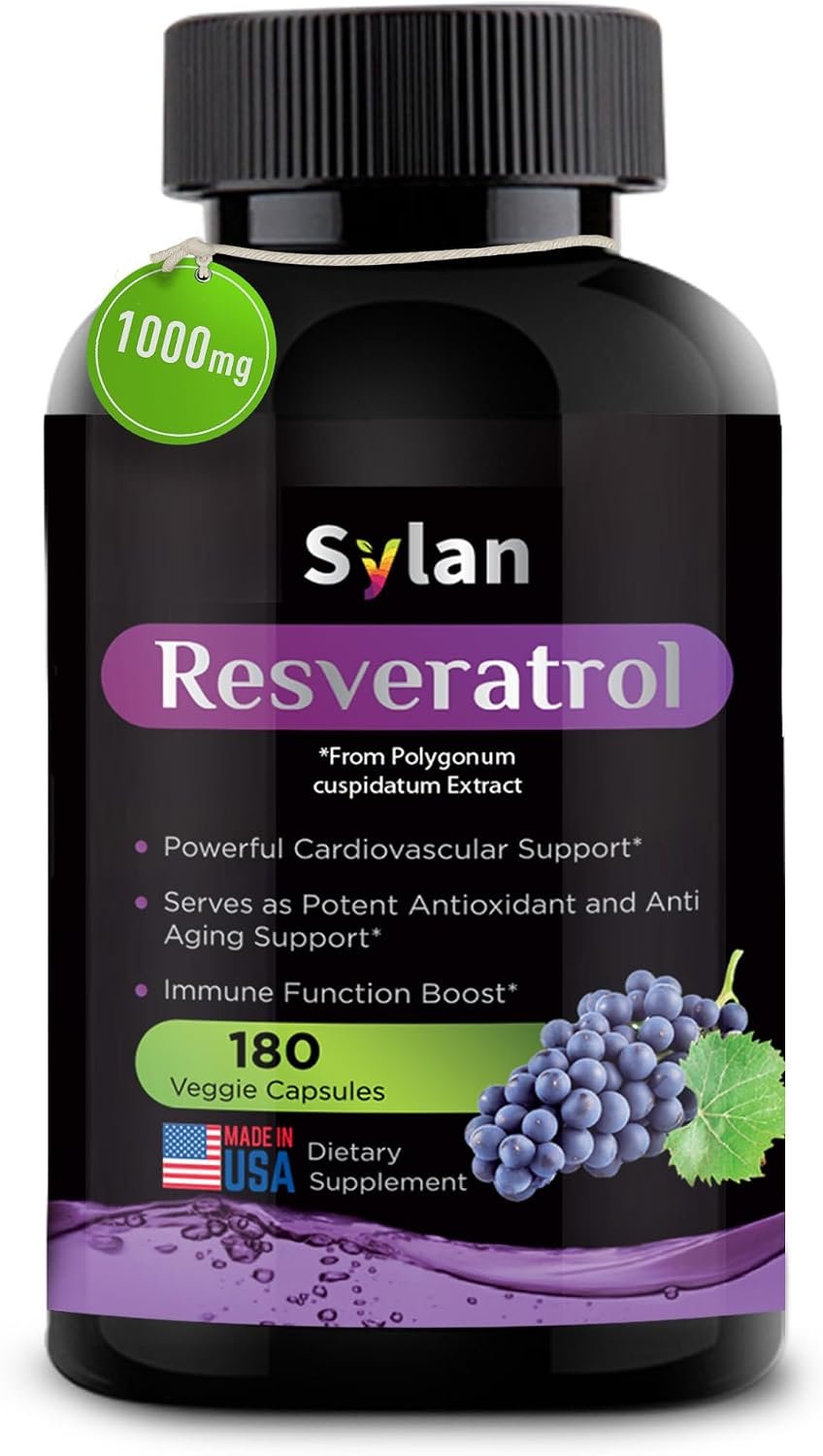 SYLAN Resveratrol Supplement 1000mg, 180 Veggie Capsules, Made in USA