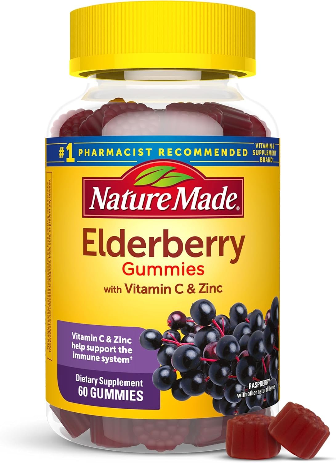 Nature Made Elderberry Gummies with Vitamin C & Zinc, 60 Elderberry Gummies