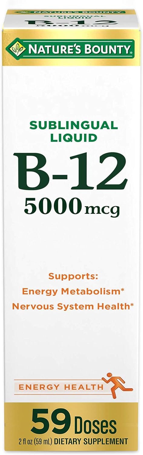 Nature’s Bounty Vitamin B12 5000 mcg Sublingual Liquid, Cardiovascular Health & Cellular Energy Support, 2 Fl Oz (1 Count)