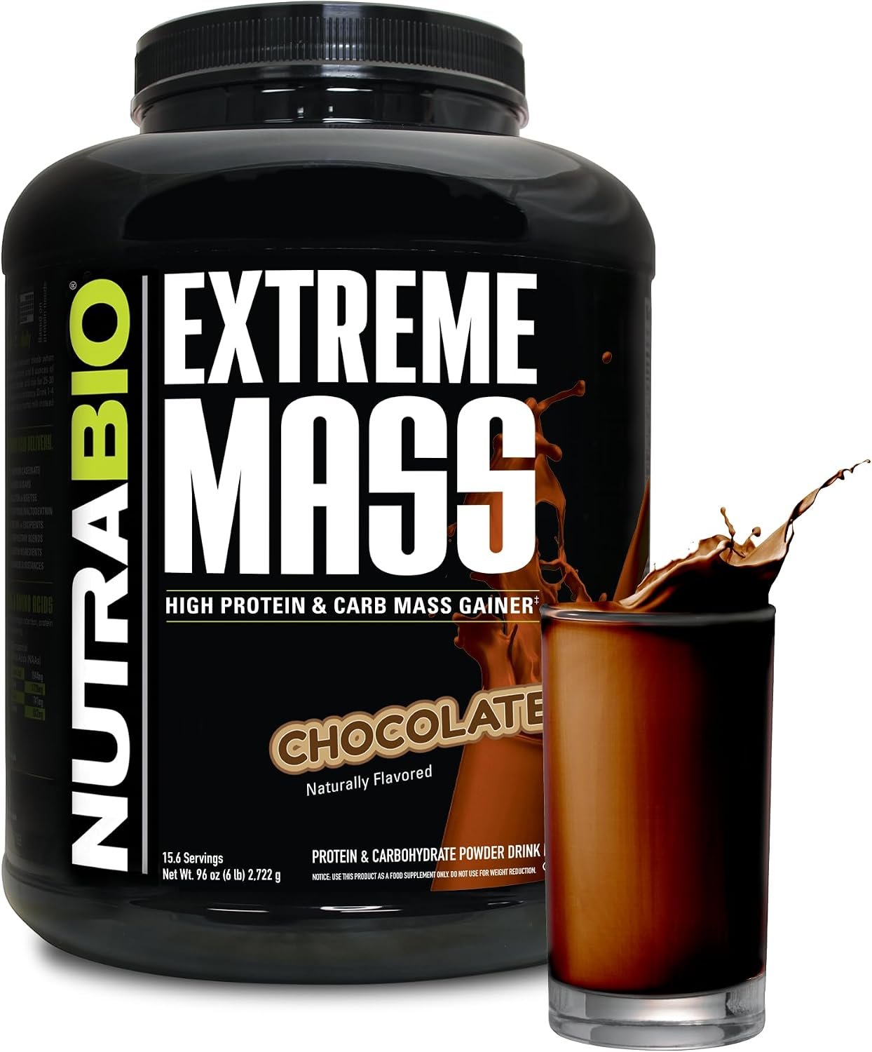 NutraBio Extreme Mass Gainer Protein Powder, 53G Protein, Clean Weight Gainer, Increase Muscle Mass, Full Spectrum Amino Acid – Chocolate, 6 Pound