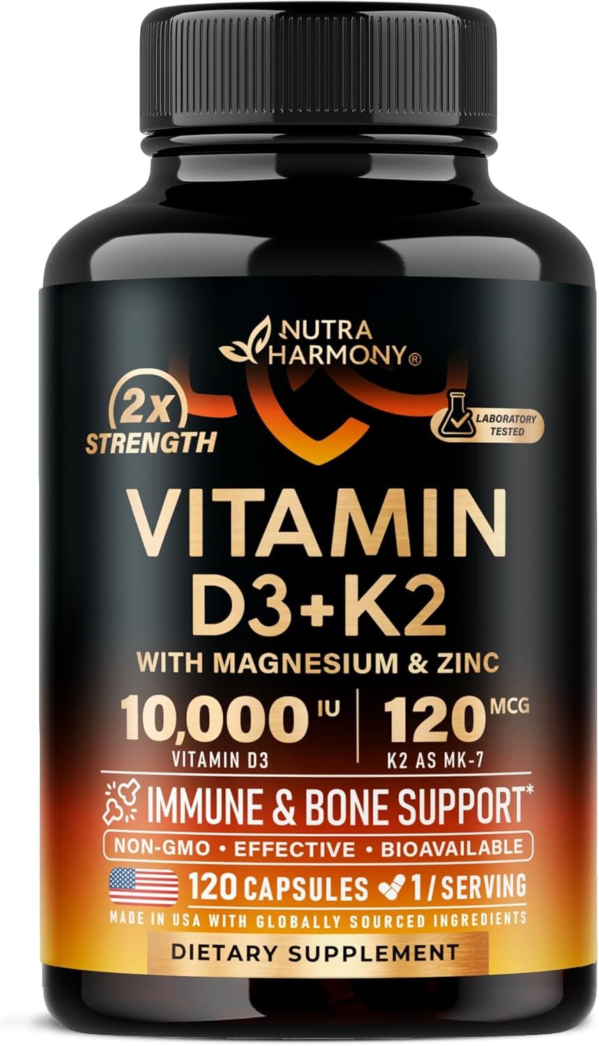 Vitamin D3 K2 – Vitamin D3 10000 iu & K2 as MK-7 120 mcg Complex – 120 Caps