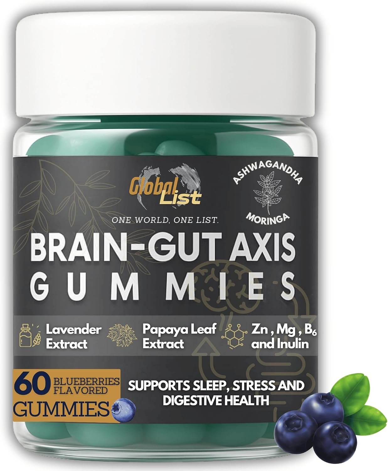 Gut Health Gummies for Bloating Relief with Inulin, Ashwagandha & Magnesium