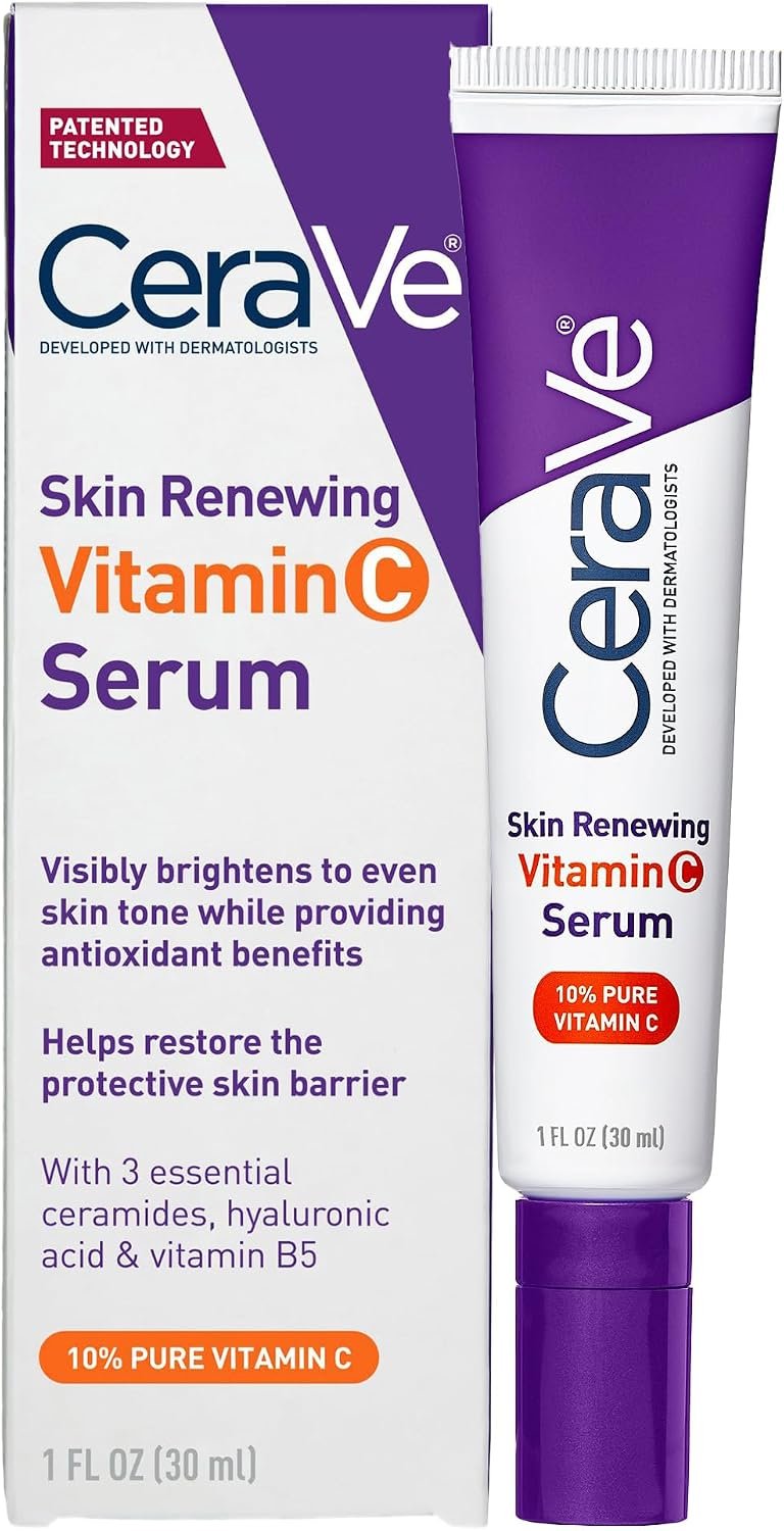 CeraVe Skin Brightening Vitamin C Serum for Face with Hyaluronic Acid, 1oz | Skincare, 10% Pure Vitamin C, Brightening Serum, Ceramides, Antioxidant, Hydrates and Improves Skin Tone & Texture
