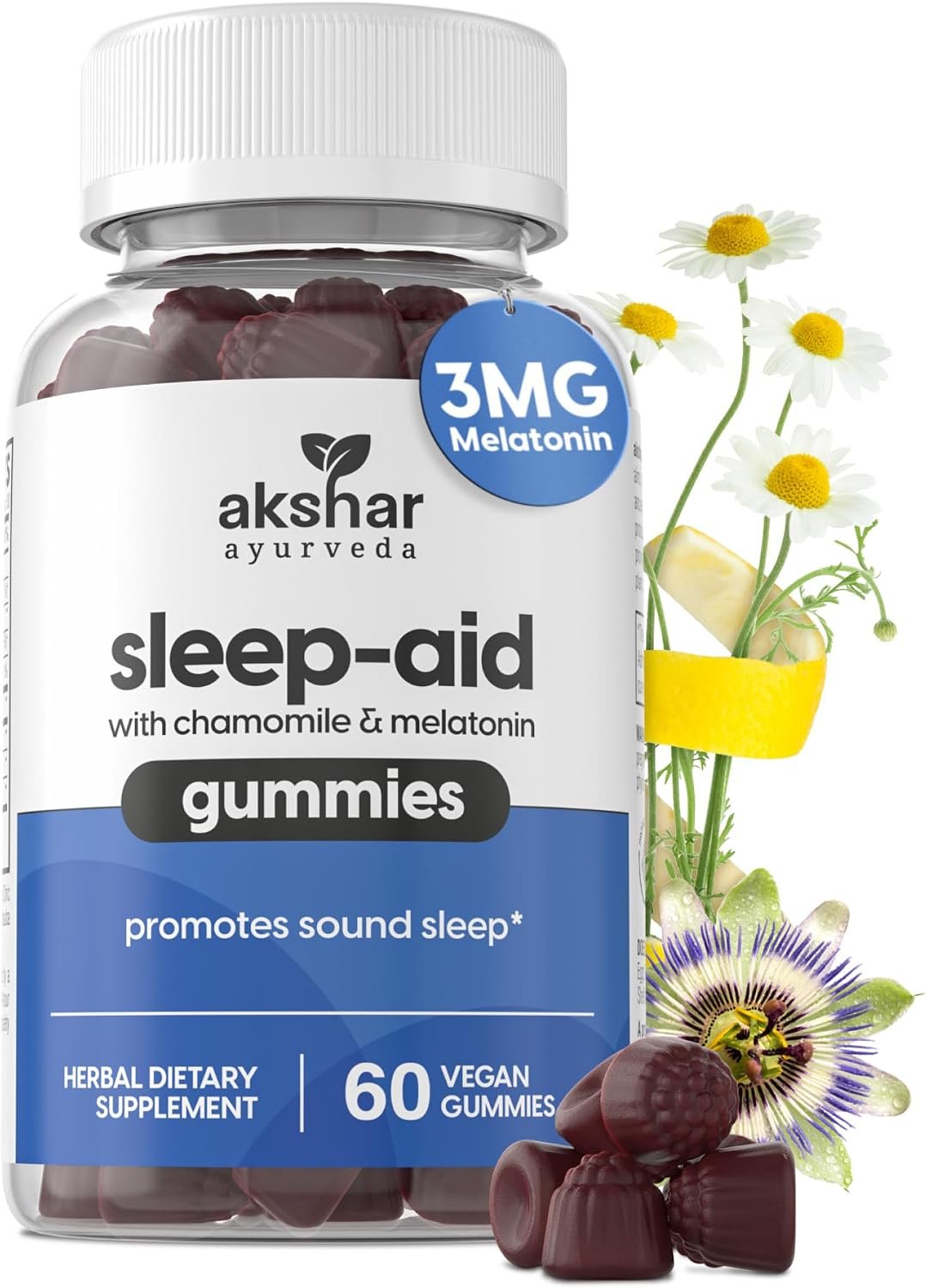 AKSHAR Ayurveda Sleep Gummies for Adults, with Melatonin & Chamomile, 60 Ct