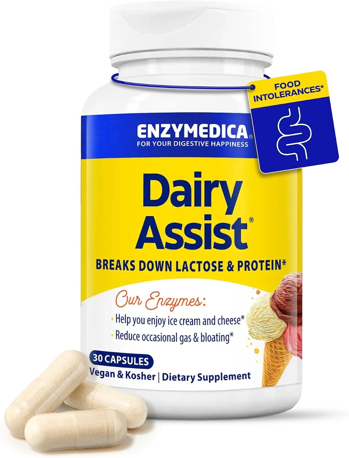 Enzymedica DairyAssist Digestive Enzymes for Men & Women – 30 Capsules