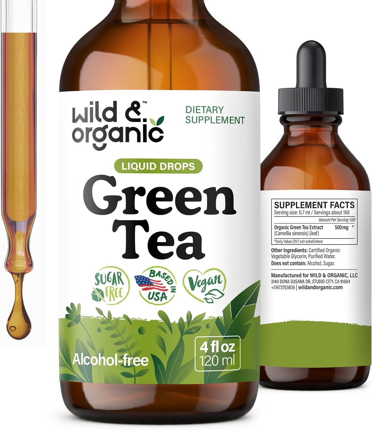 Wild & Organic Green Tea Extract Liquid Drops – Antioxidant Support – 4 oz