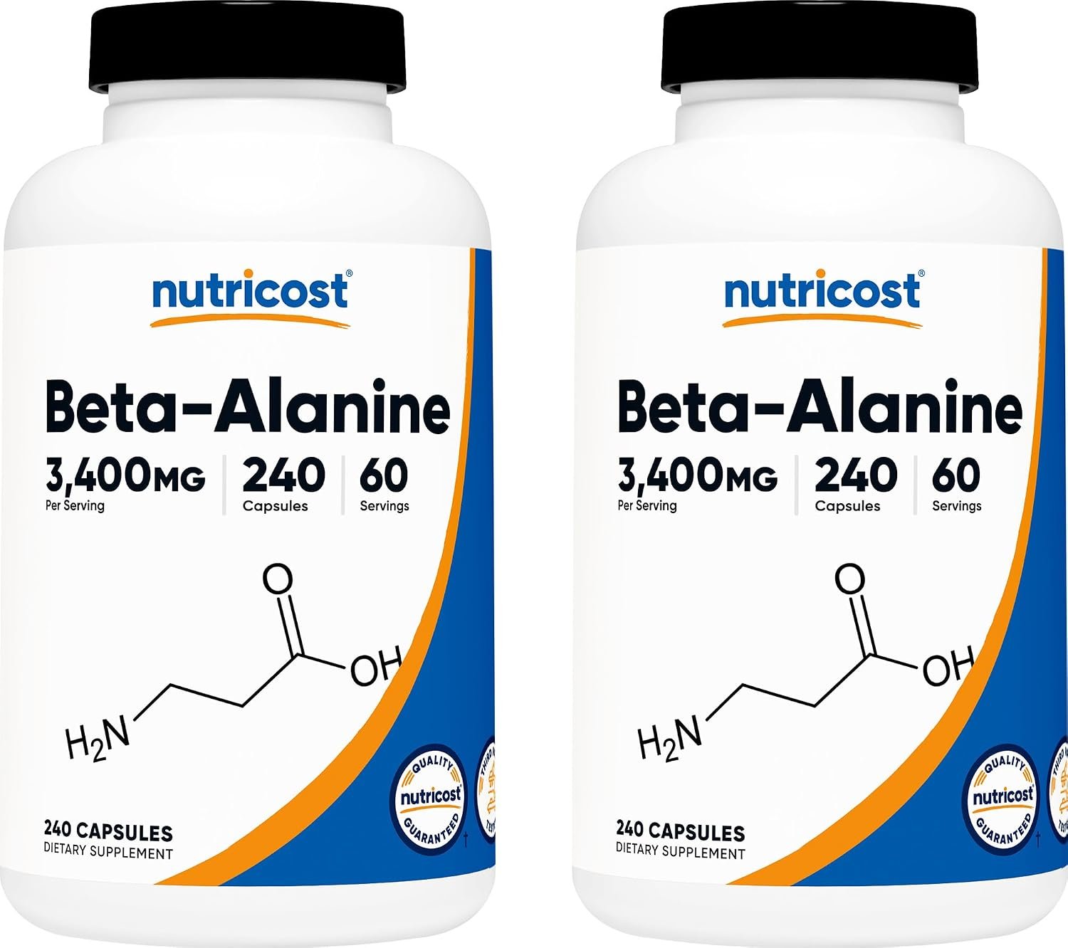 Nutricost Beta-Alanine Capsules 3400mg, 240 Caps (2 Pack) – Potent Beta Alanine, Gluten Free & Non-GMO, 850mg Per Cap, 60 Serv Per Bottle