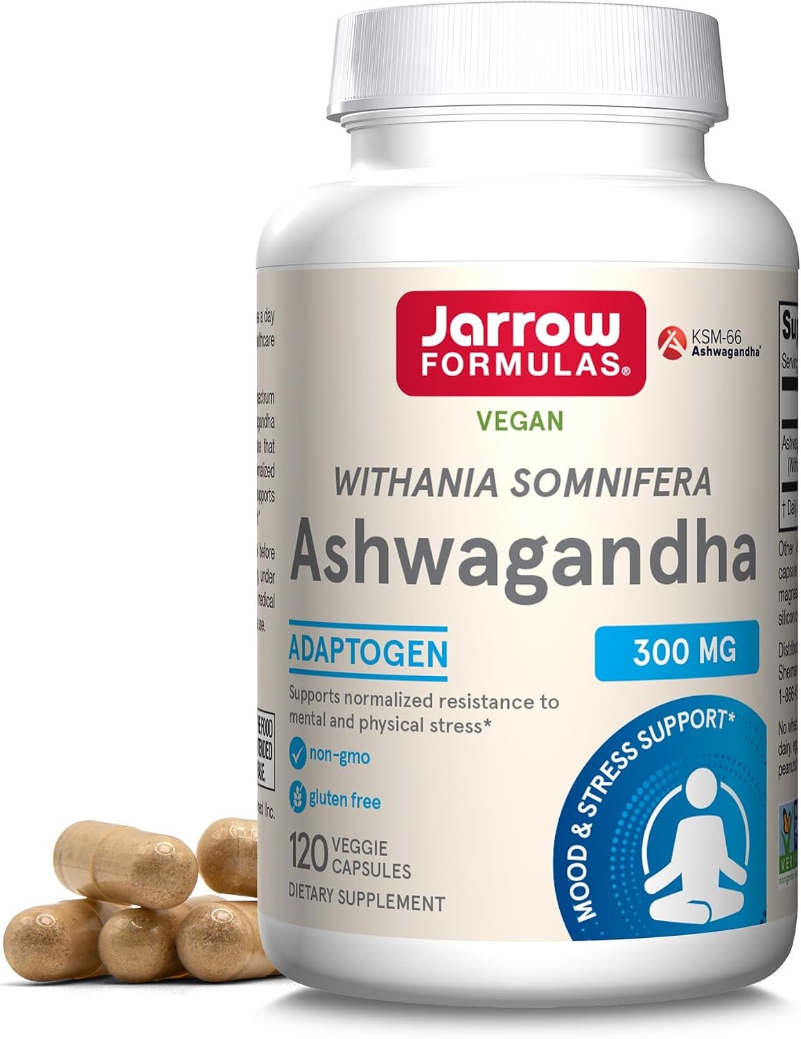 Jarrow Ashwagandha Capsules, 300 mg for Stress Support, 120 Count
